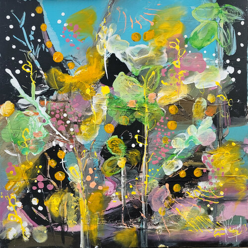 And dances with the daffodils by Muriel Cayet, Painting for Sale on Singulart