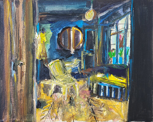 Entrée à la chaise jaune Muriel Cayet