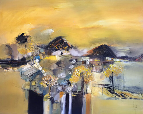 Maisons de juillet di Muriel Cayet, Pittura in vendita su Singulart