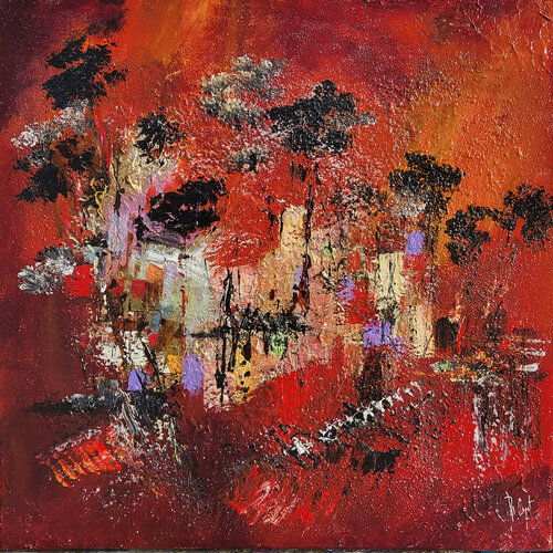 La fenêtre rouge du soir von Muriel Cayet, Malerei kaufen auf Singulart