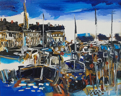 Bleu au carré van Muriel Cayet, Schilderij te koop op Singulart