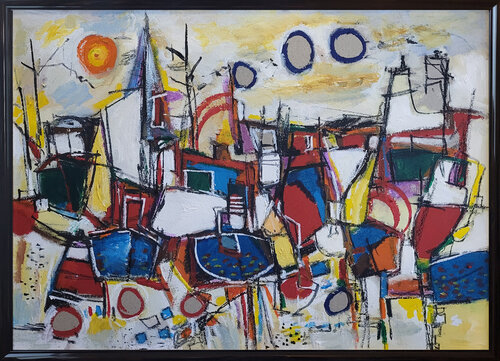 Tous les chemins mènent au centre van Muriel Cayet, Schilderij te koop op Singulart
