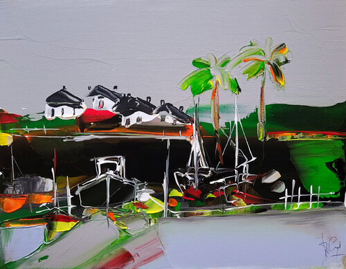 Le jour espère l'autre côté du fleuve van Muriel Cayet, Schilderij te koop op Singulart
