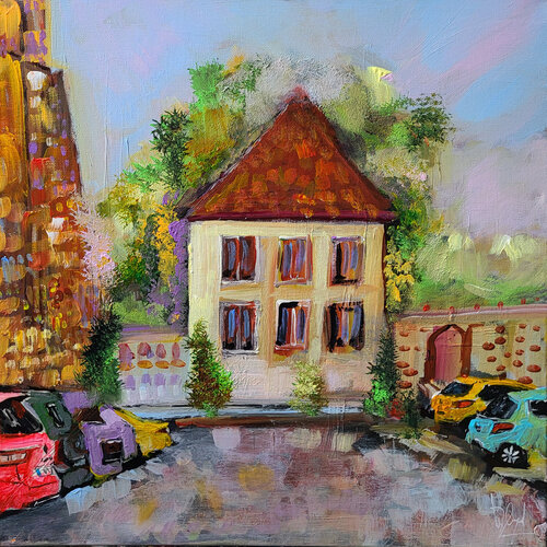 Une place sous la pluie by Muriel Cayet, Painting for Sale on Singulart