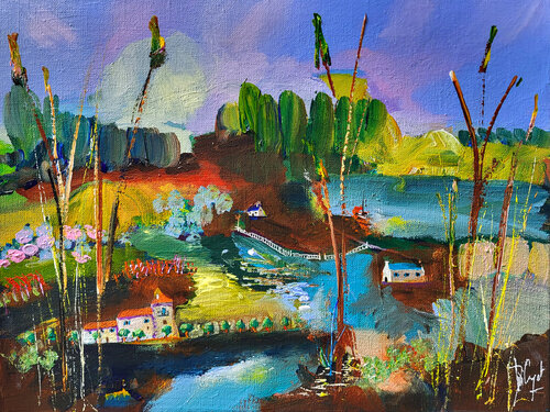 Des arbres et des pierres di Muriel Cayet, Pittura in vendita su Singulart