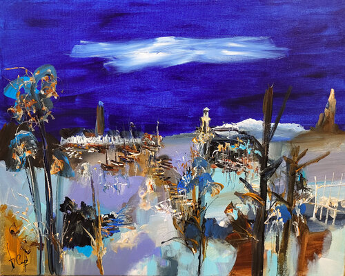 Le ciel s'offre sur une crinoline d'écume van Muriel Cayet, Schilderij te koop op Singulart