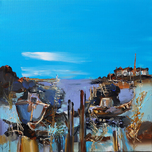 Horizon aux veinules violettes di Muriel Cayet, Pittura in vendita su Singulart