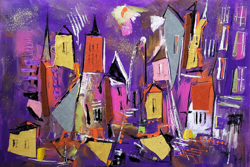 Purple night di Muriel Cayet, Pittura in vendita su Singulart