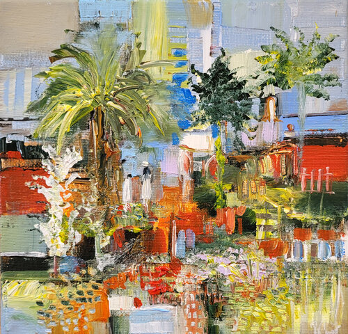 Le dialogue au jardin van Muriel Cayet, Schilderij te koop op Singulart