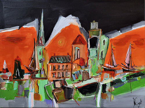 Fjord laque orange di Muriel Cayet, Pittura in vendita su Singulart
