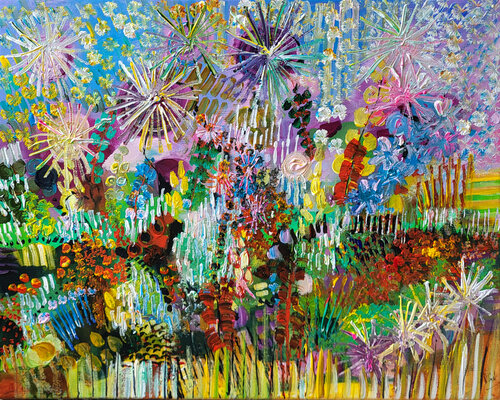 Un paysage bon comme un thé aux fleurs di Muriel Cayet, Pittura in vendita su Singulart