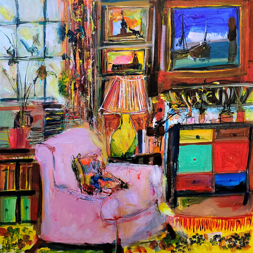 Fauteuil rose sans partance van Muriel Cayet, Schilderij te koop op Singulart