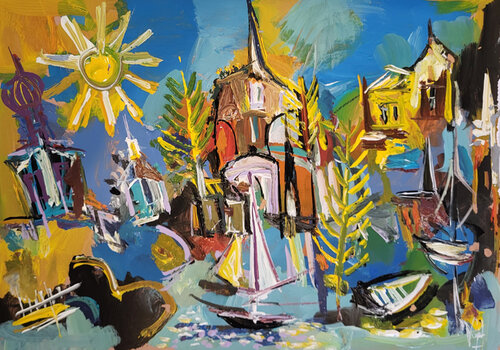 Soleil à l'Est- En exclusivité sur Singulart von Muriel Cayet, Malerei kaufen auf Singulart