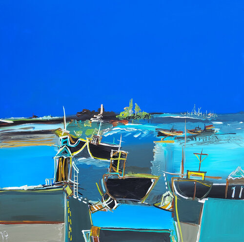 A l'intérieur des espaces bleus van Muriel Cayet, Schilderij te koop op Singulart