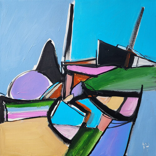 Zeebrugge en bleu par Muriel Cayet, Peinture en vente sur Singulart