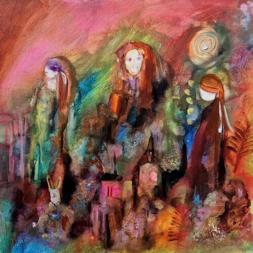 Les gardiennes du bébé Léo par Muriel Cayet, Peinture en vente sur Singulart