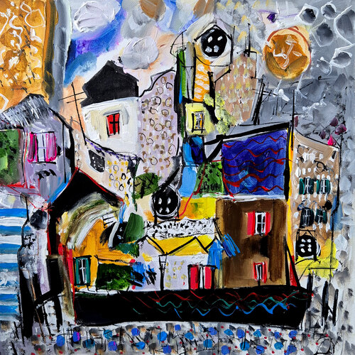 Le quartier des marinières par Muriel Cayet, Peinture en vente sur Singulart