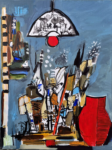 Intérieur-extérieur au vase rouge version II by Muriel Cayet, Painting for Sale on Singulart