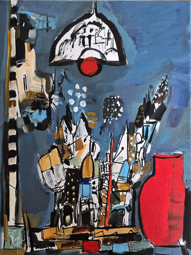 Intérieur extérieur au vase rouge V IV by Muriel Cayet, Painting for Sale on Singulart