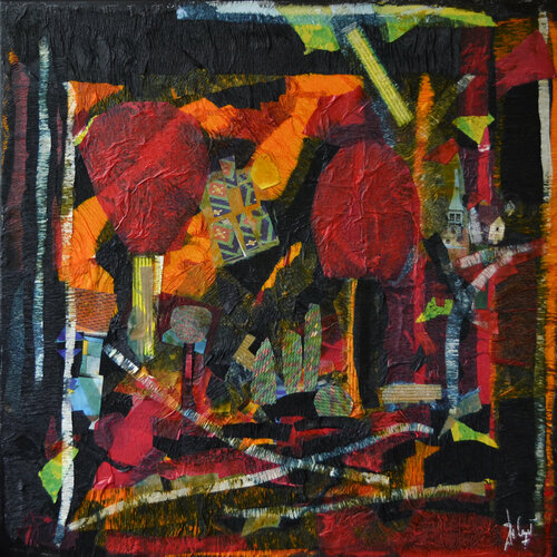 Un tapis d'arbres rouges van Muriel Cayet, Schilderij te koop op Singulart