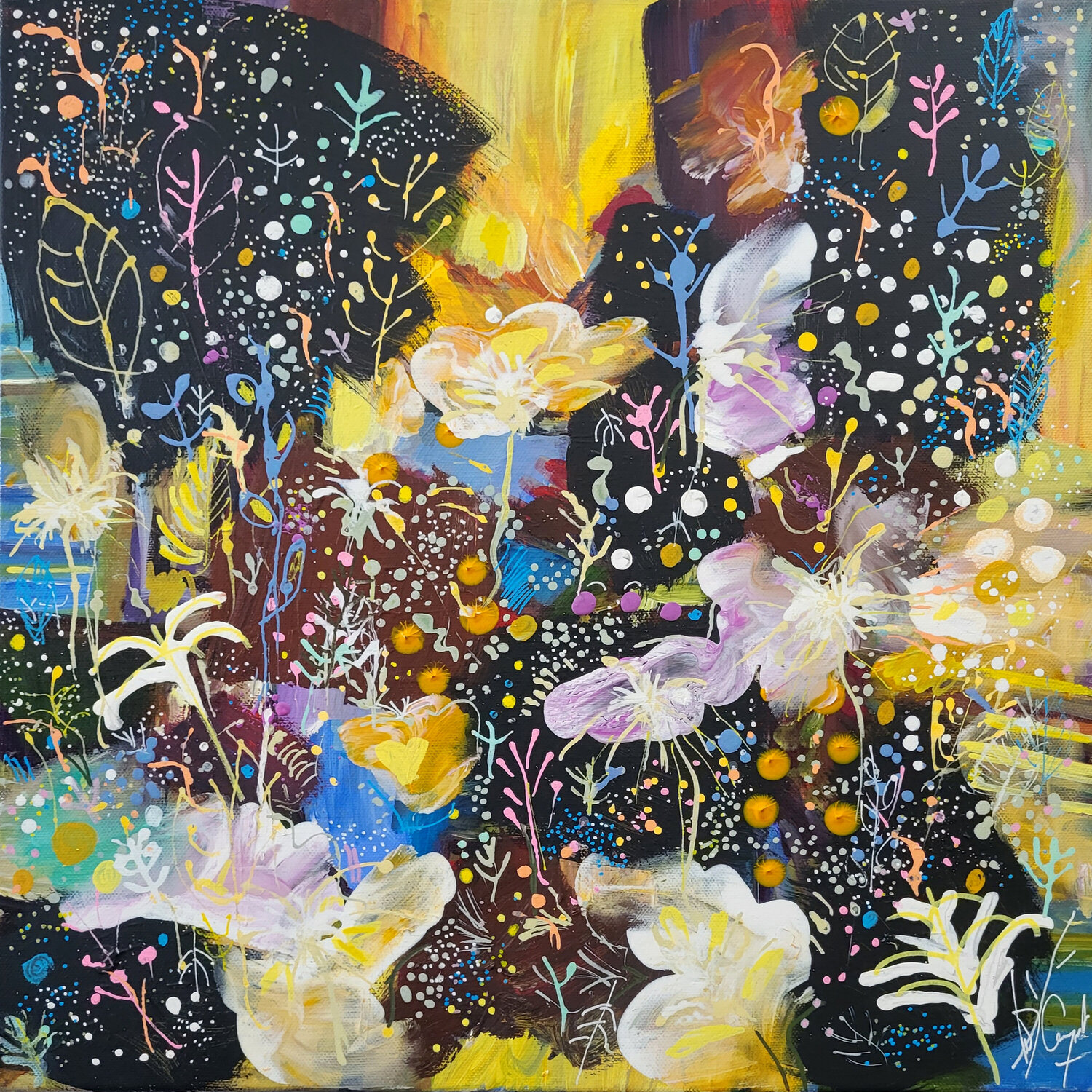 The way of the flowers Muriel Cayet Originalgemälde zu verkaufen