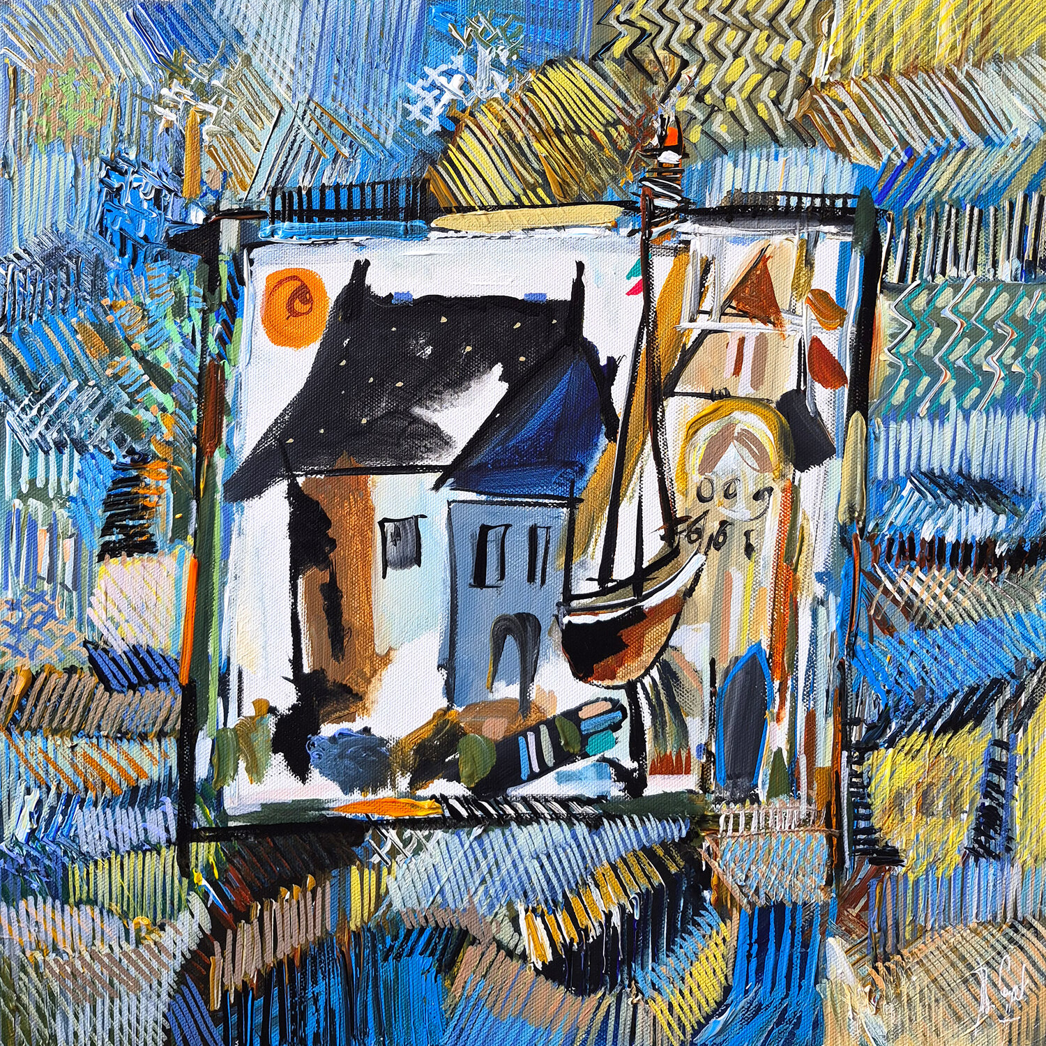 La traversée de l'ouvrage achevé Muriel Cayet Original painting for sale