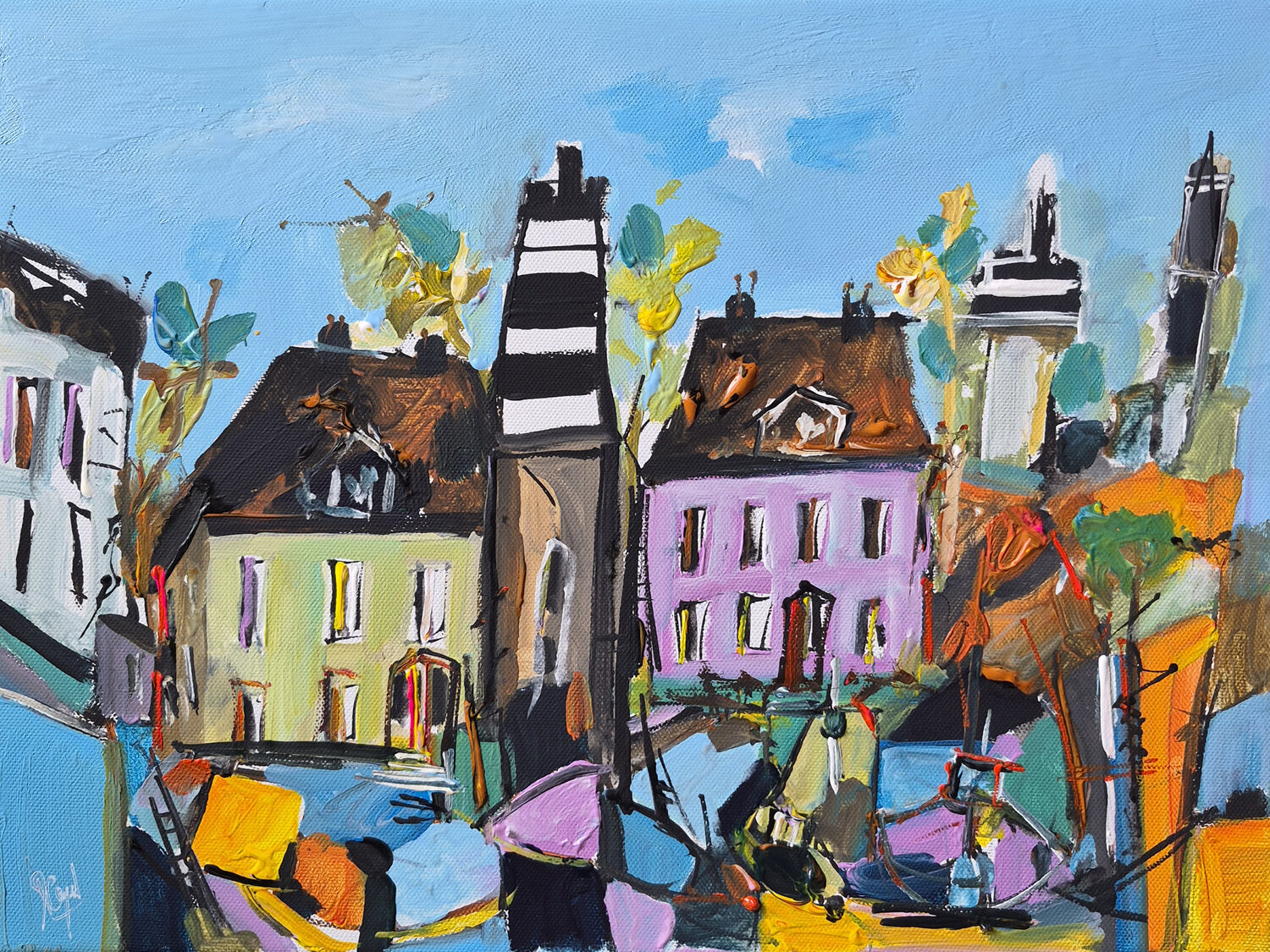 Les façades bigarrées Muriel Cayet Peinture originale à vendre
