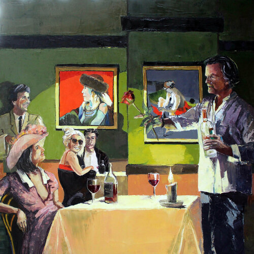 CAFÉ XXXII (Une rose en cadeau) by Jean-Paul Schmitt, 油畫 for Sale on Singulart