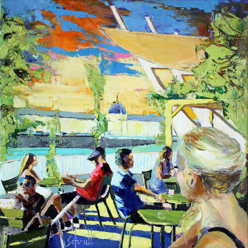 CAFÉ XLVIII (Terrasse de la piscine à Lyon) van Jean-Paul Schmitt, Schilderij te koop op Singulart