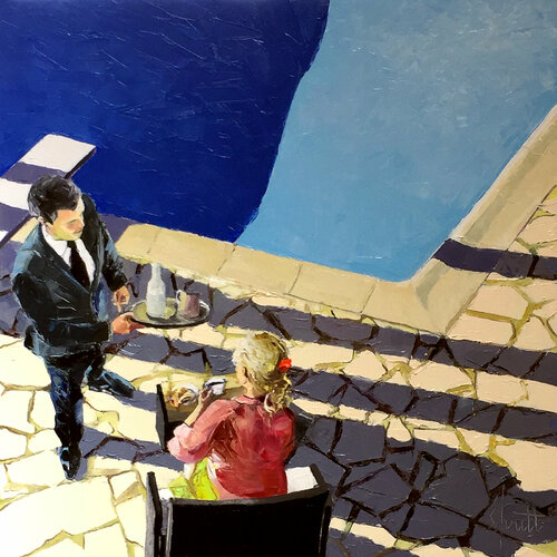 CAFÉ LI (Au bord de la piscine) by Jean-Paul Schmitt, Painting for Sale on Singulart