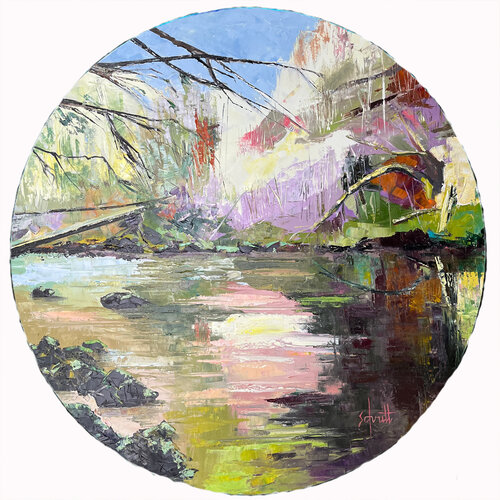 TONDO 4 (Jura) - Huile à la spatule sur châssis toilé rond de diamètre 100 cm van Jean-Paul Schmitt, Schilderij te koop op Singulart