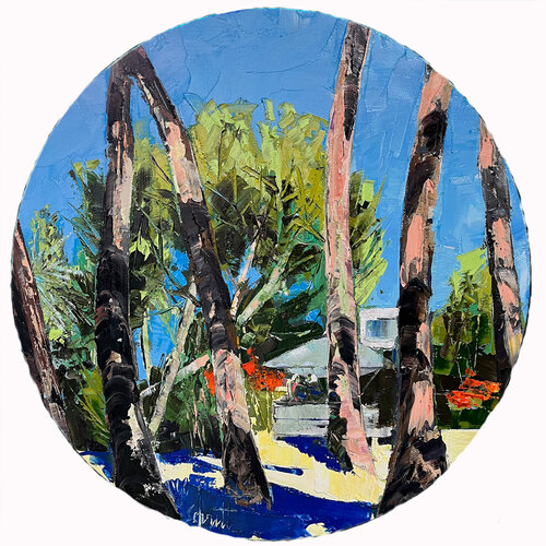 TONDO 6 (Pins) - Huile à la spatule sur châssis toilé rond de diamètre 40 cm by Jean-Paul Schmitt, Painting for Sale on Singulart
