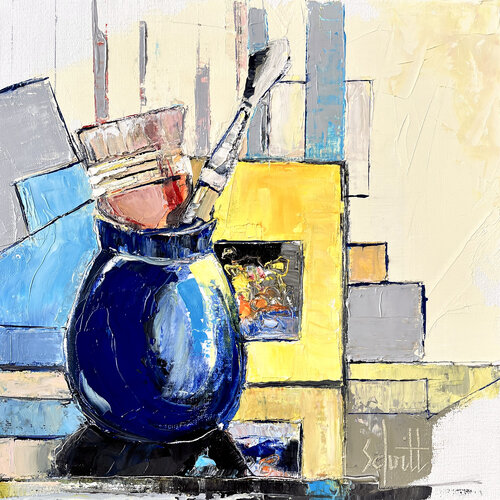 HALF ABSTRACT 40 (Pot, pinceaux et livre) di Jean-Paul Schmitt, Pittura in vendita su Singulart