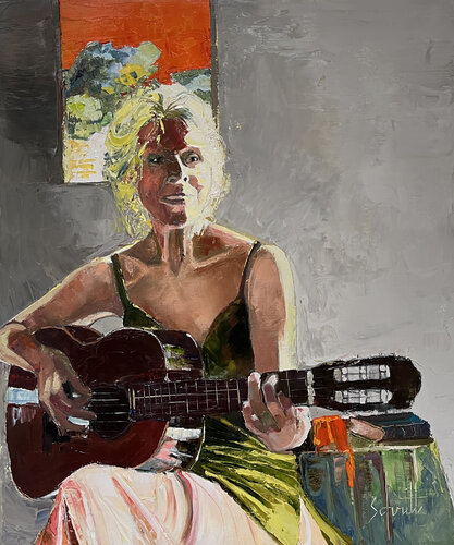 ANNE À LA GUITARE II (Hommage à Vermeer) von Jean-Paul Schmitt, Malerei kaufen auf Singulart