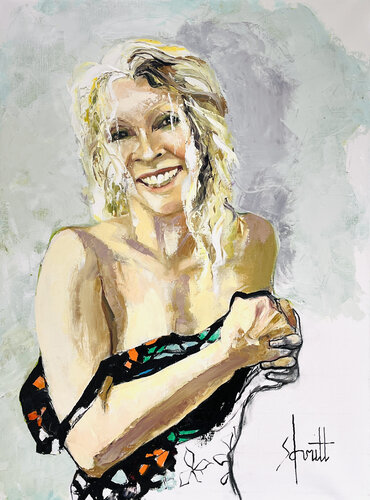 ANNE EN ROBE À FLEURS II (Hommage à Vallotton) by Jean-Paul Schmitt, Painting for Sale on Singulart