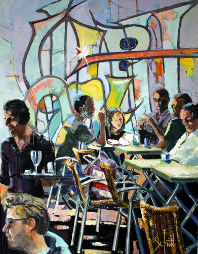 CAFÉ IV (Terrasse de la Croix-Rousse à Lyon) van Jean-Paul Schmitt, Schilderij te koop op Singulart
