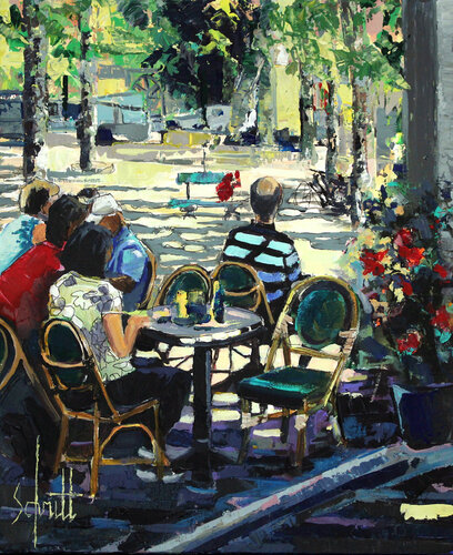 CAFÉ XI (Place des Lices à Saint Tropez) van Jean-Paul Schmitt, Schilderij te koop op Singulart