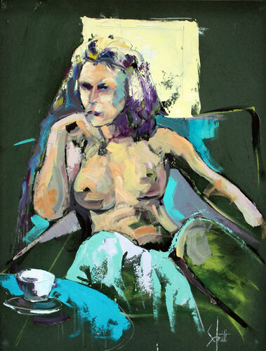 NU À LA TABLE BLEUE von Jean-Paul Schmitt, Malerei kaufen auf Singulart