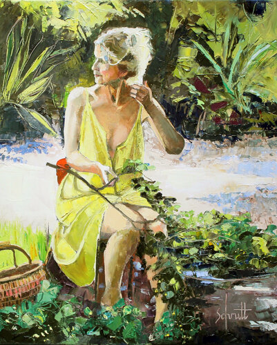 INTIMITÉ II (Cueillette du tilleul) van Jean-Paul Schmitt, Schilderij te koop op Singulart