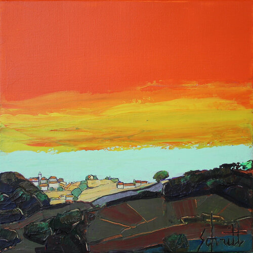 LA CHAPELLE SUR COISE IV (Vue depuis la Sablière) van Jean-Paul Schmitt, Schilderij te koop op Singulart