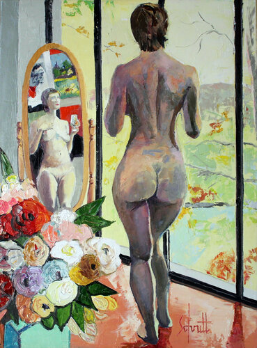 DANS L'ATELIER IV (Au miroir) par Jean-Paul Schmitt, Peinture en vente sur Singulart