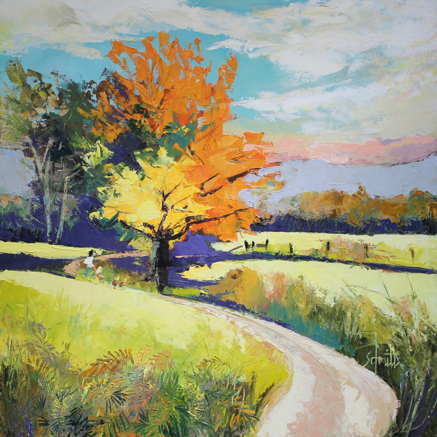 MONTS DU LYONNAIS II (Paysage d'automne) Jean-Paul Schmitt Originalgemälde zu verkaufen