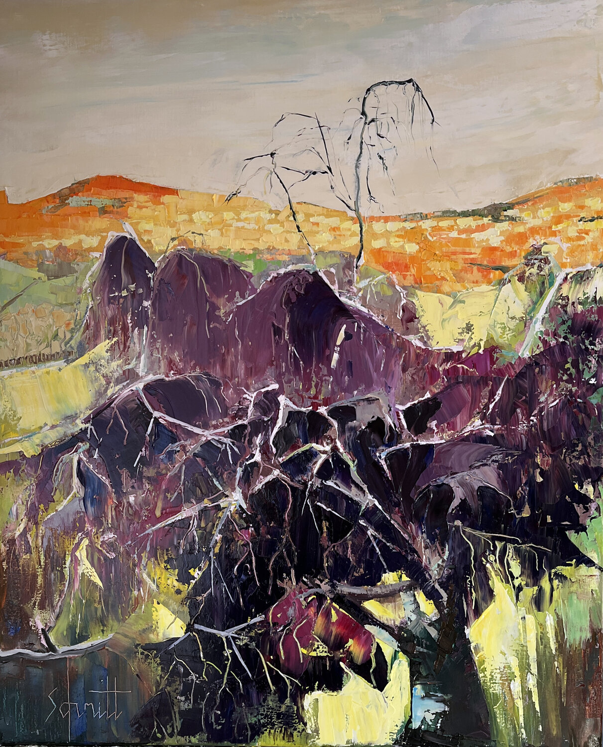 HALF ABSTRACT 41 (Bouleau pleureur en hiver) Jean-Paul Schmitt Originalgemälde zu verkaufen