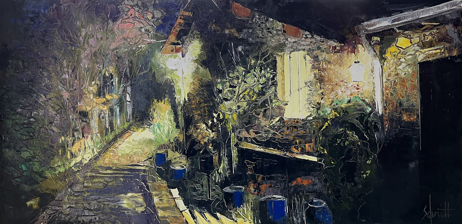 BORD DE ROUTE LA NUIT 4 (L'atelier) Jean-Paul Schmitt Originalgemälde zu verkaufen