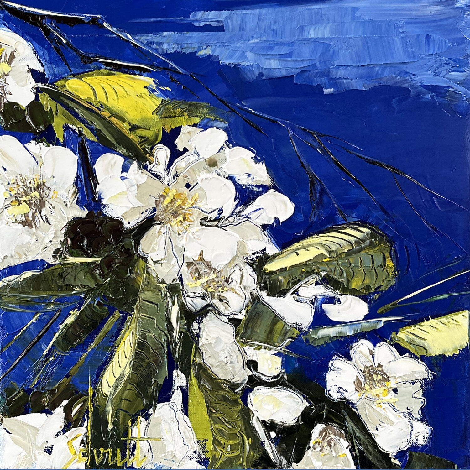 HALF ABSTRACT 43 (Fleurs de cerisiers) Jean-Paul Schmitt Original painting for sale
