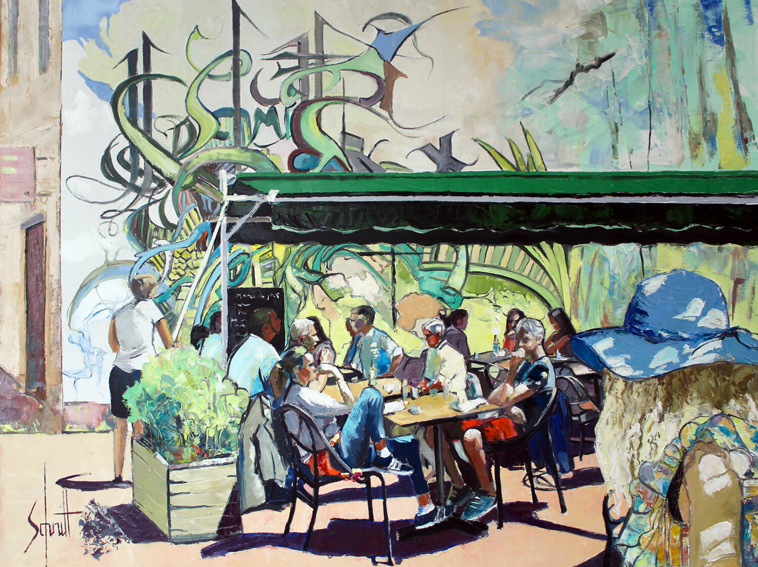 CAFÉ X  (Quartier de Vaise à Lyon) Jean-Paul Schmitt Originalgemälde zu verkaufen