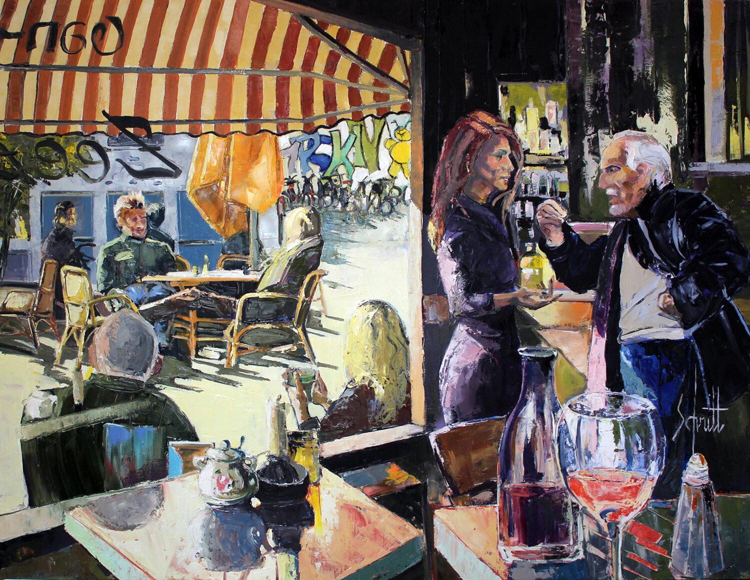CAFÉ XIV (Amsterdam - Niuwezidjde ) Jean-Paul Schmitt Originalgemälde zu verkaufen