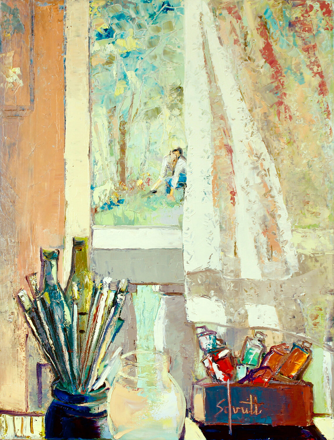 INTÉRIEUR II (Chez le peintre) Jean-Paul Schmitt Originalgemälde zu verkaufen