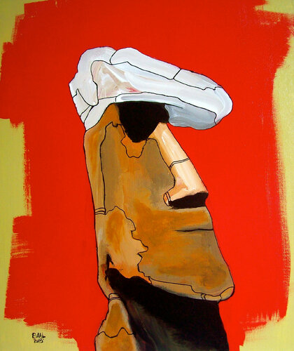 Moaï à la casquette by EVIAL, Painting for Sale on Singulart