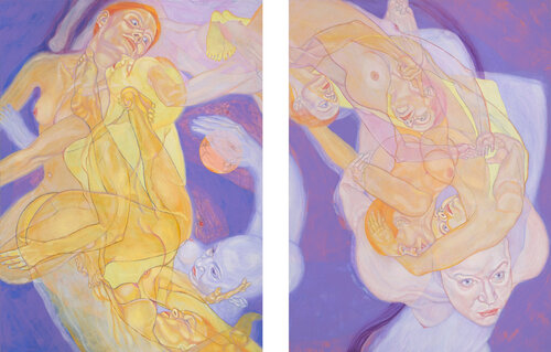 Purple Ribbon (Diptych) van Sol KJOK, Schilderij te koop op Singulart